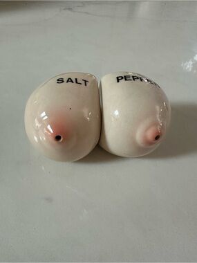 Vintage 1970s Boobs Ceramic Salt and Pepper Shakers - White/Cream